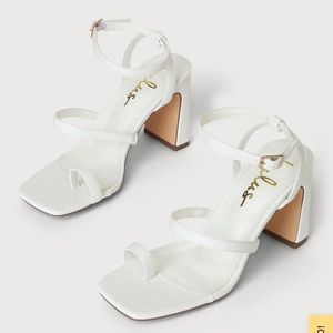 Kiskty White Snake Embossed Ankle Strap High Heel Sandals